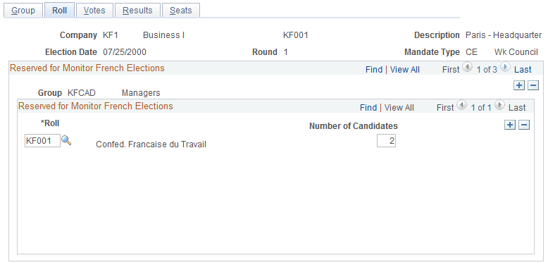 Maintain Election Data - Roll page