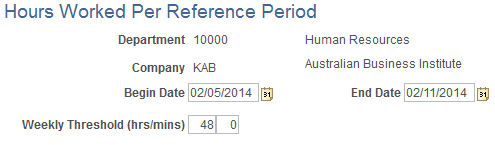 Hours Worked Per Reference Period (Department) page