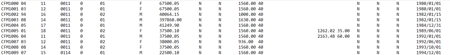 Example of the EMPLOYEE.TXT file output