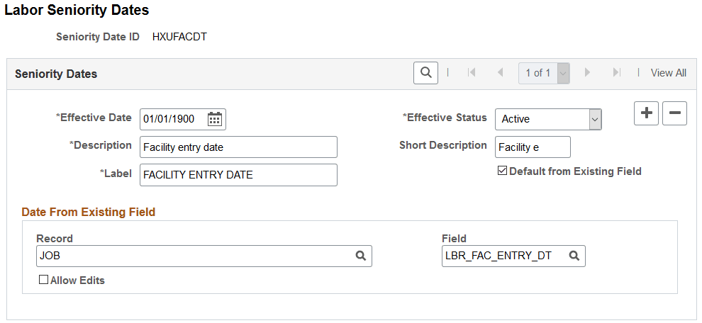 Labor Seniority Dates page