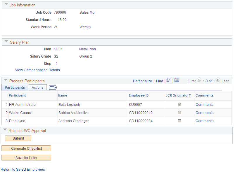 Job Change Request page, Termination (2 of 2)