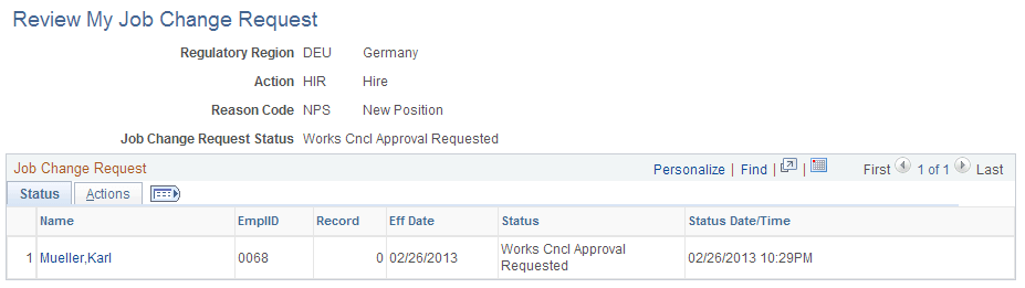 Review My Job Change Request page