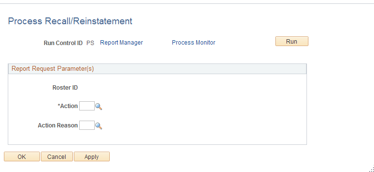 Process Recall/Reinstatement page