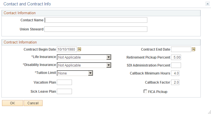 Contact and Contract Info page
