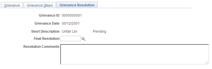 Grievance Resolution page