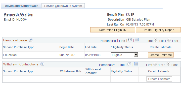 Leaves and Withdrawals page