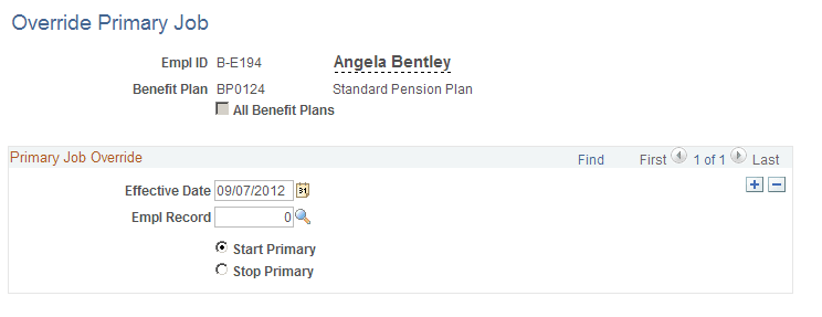 Override Primary Job page