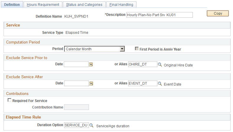Service-Elapsed Time - Definition page