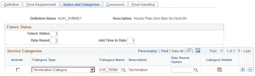 Service-Hours Counting - Status and Categories page
