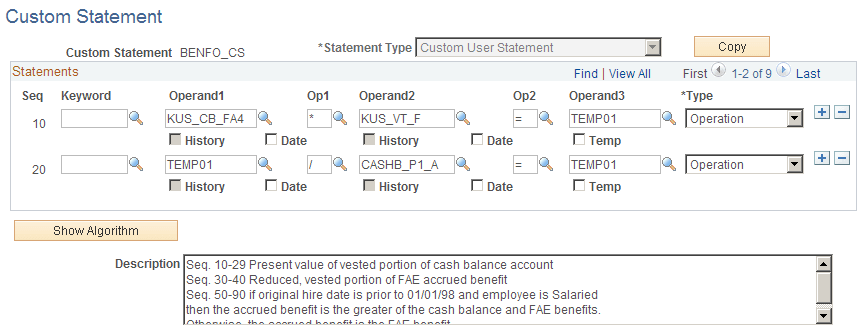 Custom Statement page