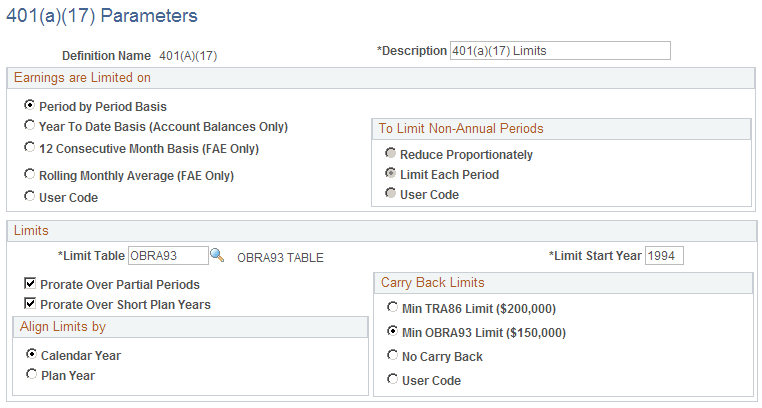 401(a)(17) Parameters page