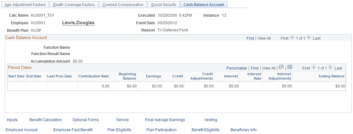 Cash Balance Account page
