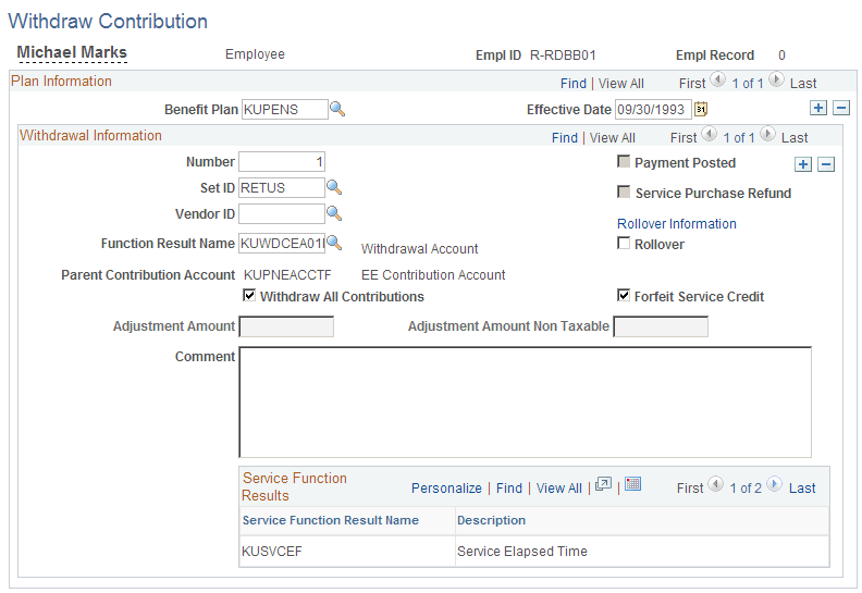 Withdraw Contribution page