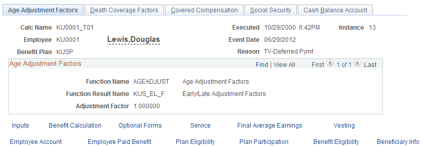 Age Adjustment Factors page