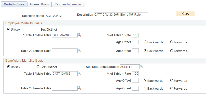 Mortality Basis page