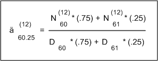 Formula to calculate annuity factors at non-integer ages formula (example)