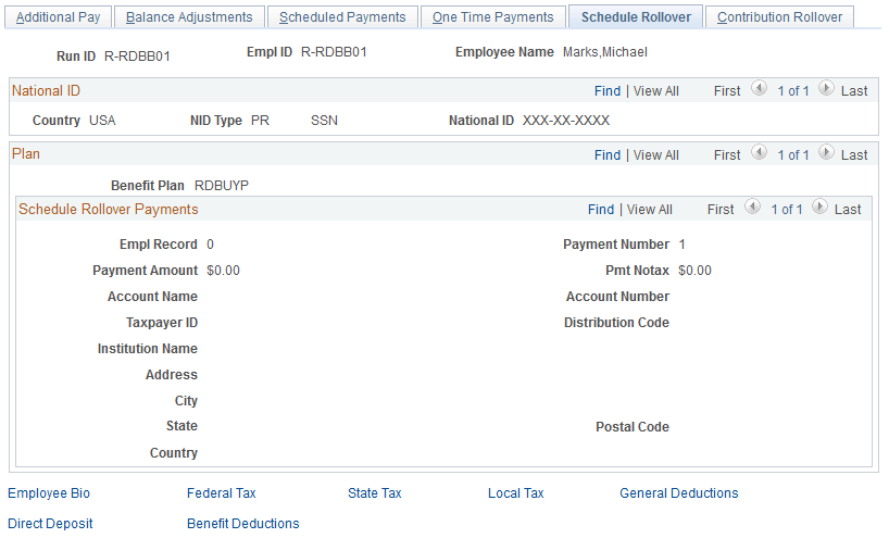 Schedule Rollover page