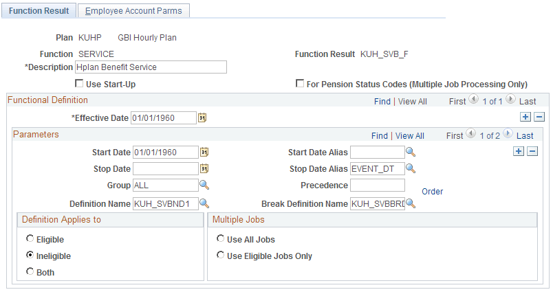 Function Result page