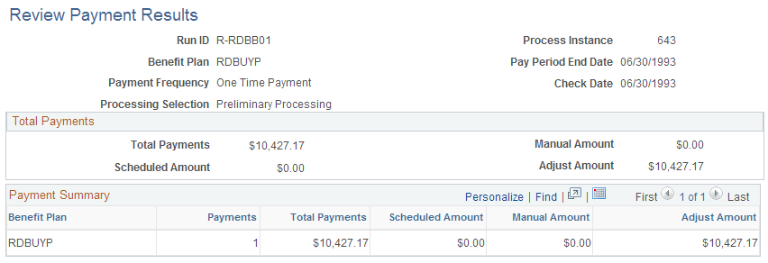 Review Payment Results page