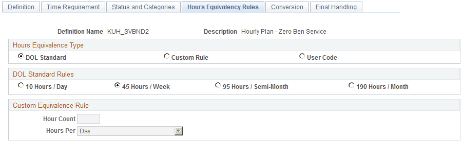 Hours Equivalence - Hours Equivalency Rules page