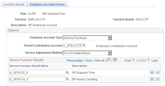 Employee Account Parms page