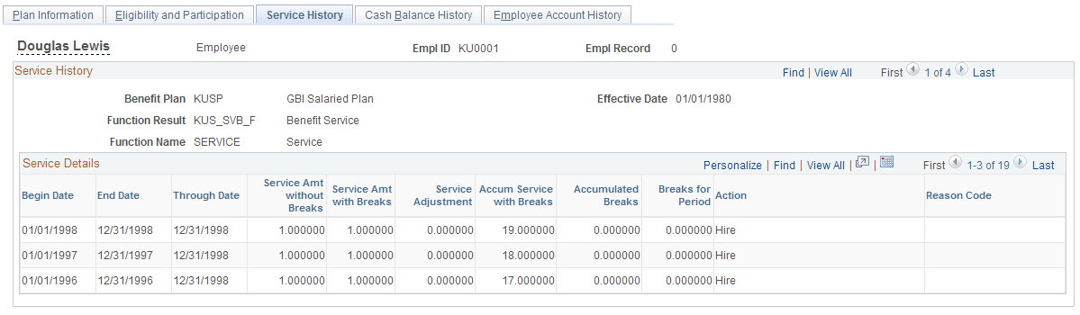 Service History page