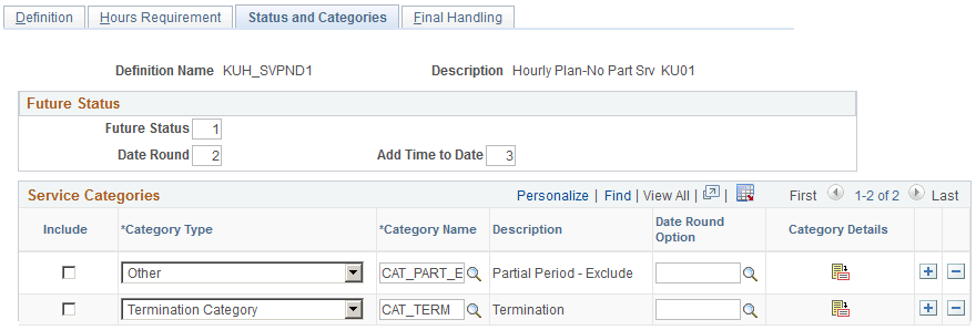 Service-Elapsed Time - Status and Categories page