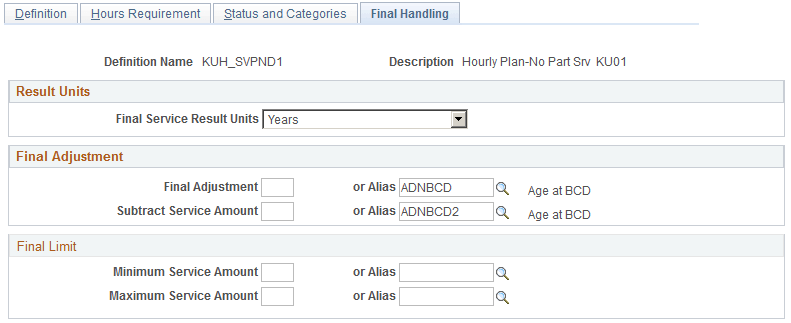 Service-Elapsed Time - Final Handling page