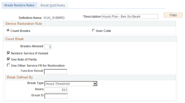 Break Restore Rules page