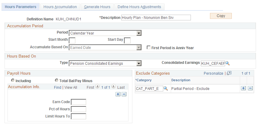 Hours Parameters page