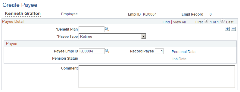 Create Payee page