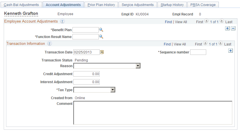Account Adjustments page