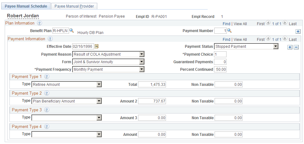 Payee Manual Schedule page