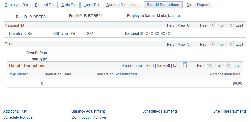 Benefit Deductions page