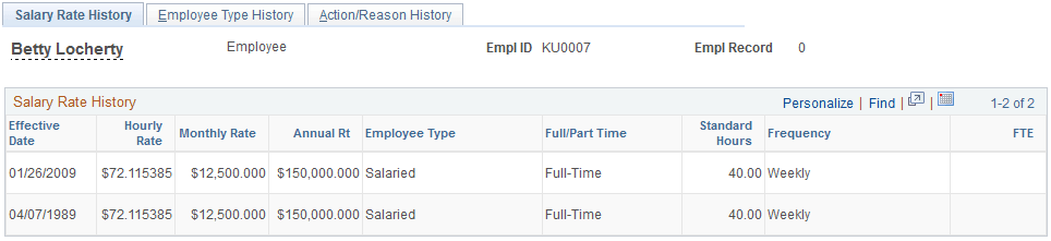 Salary Rate History page