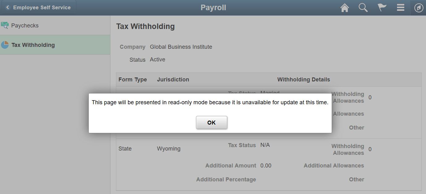 Sample message when a component is locked down