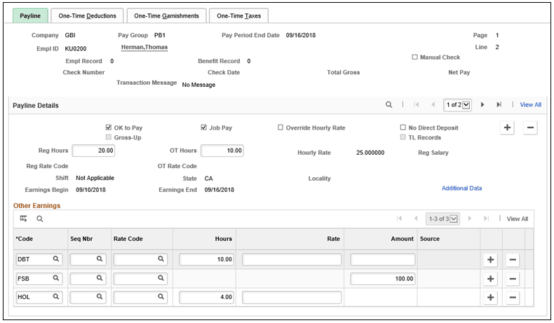 Adding flat sum bonus, holiday and overtime (time and one half, and double time) information to payline