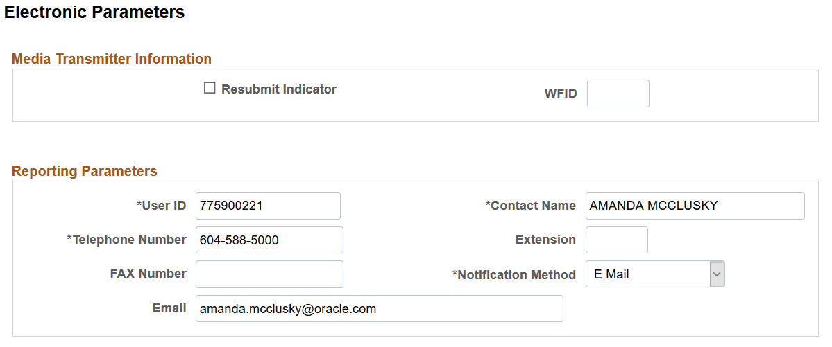 Electronic Parameters page