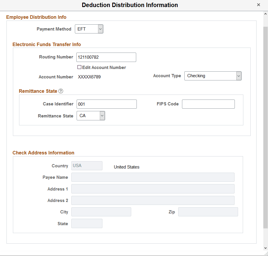 Deduction Distribution Information page (USF)