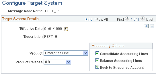 Configure Target System page