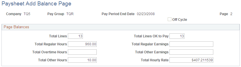 Paysheet Add Balance page