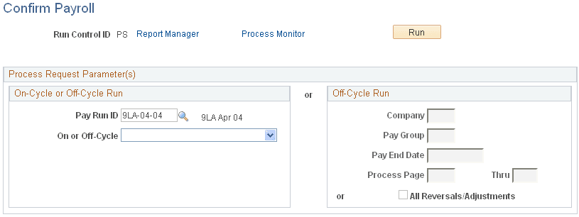 Confirm Payroll page