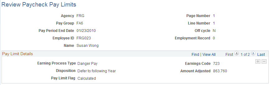 Review Paycheck Pay Limits page