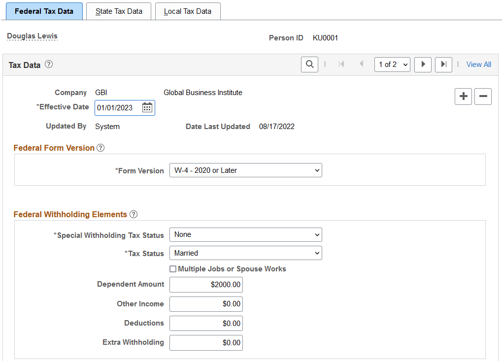 Federal Tax Data page (1 of 2)
