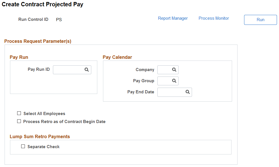 Create Contract Projected Pay page