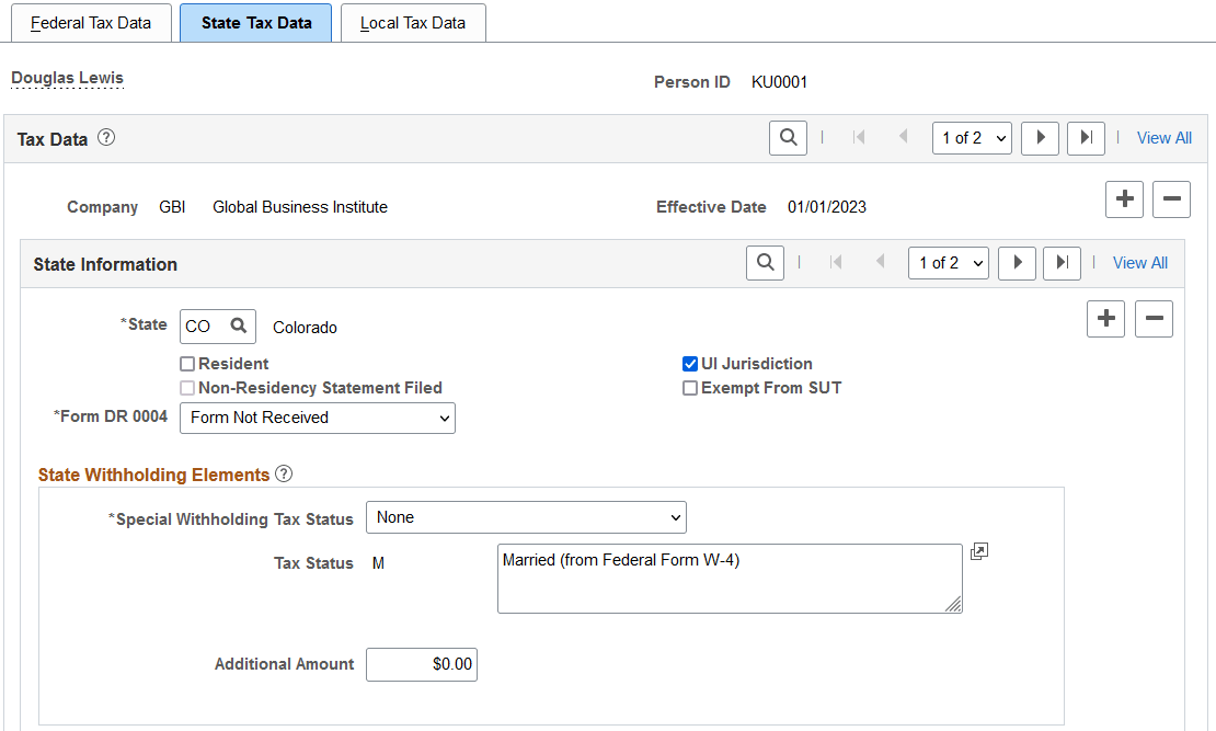 State Tax Data page (1 of 2)