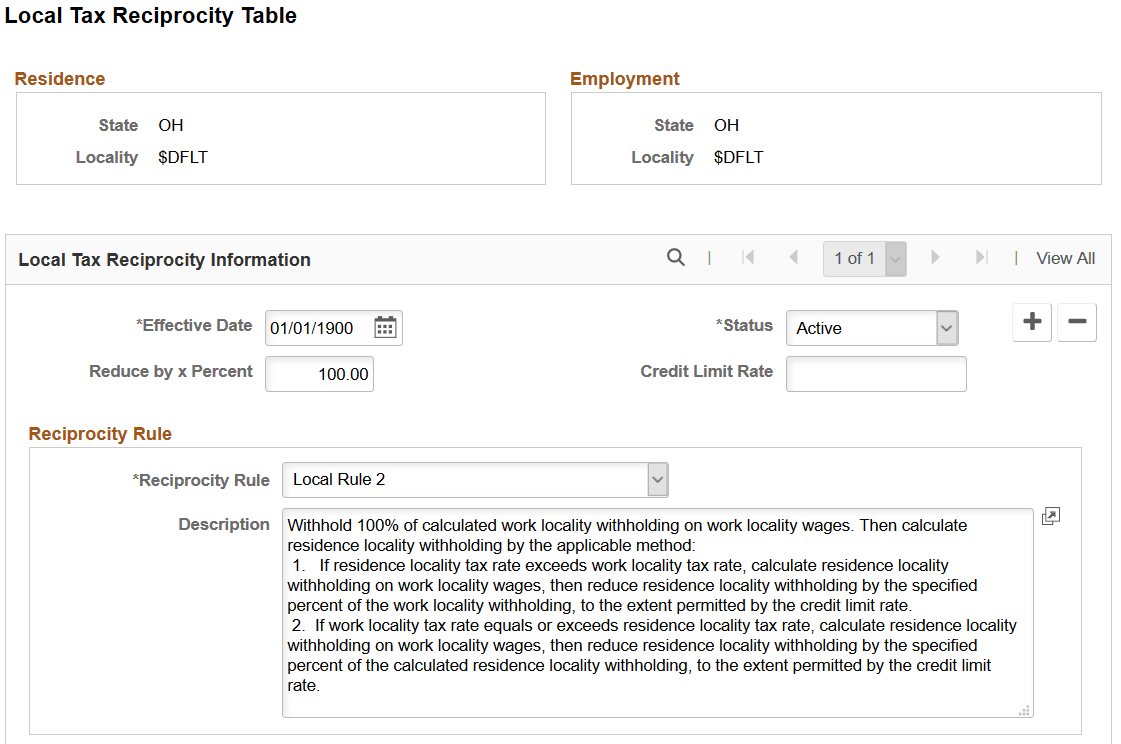 Local Tax Reciprocity Table page