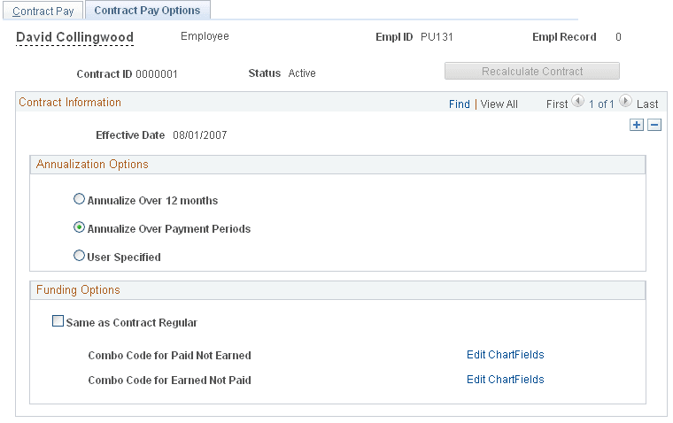 Contract Pay Options page