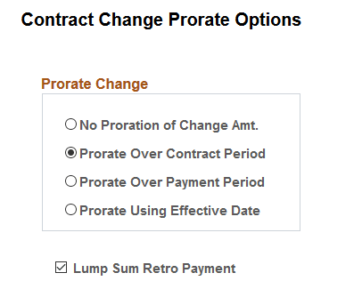 Contract Change Prorate Options page