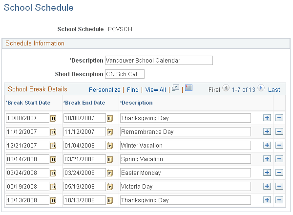 School Schedule page